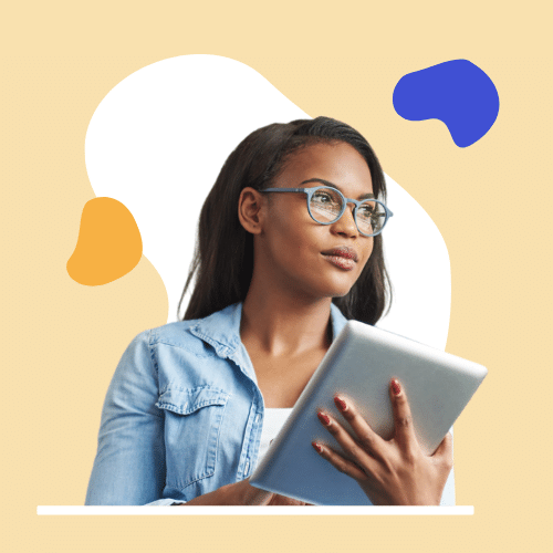 Woman holding iPad
