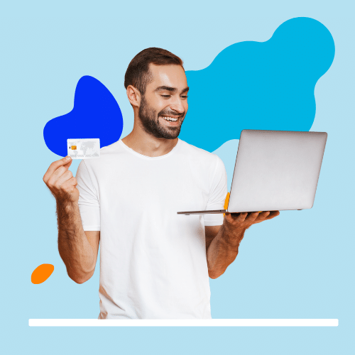 Man holding credit card and phone Man holding credit card and phone